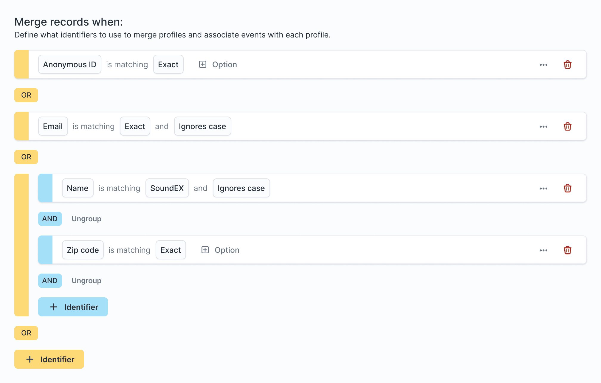 Merge record rules in Identity Resolution