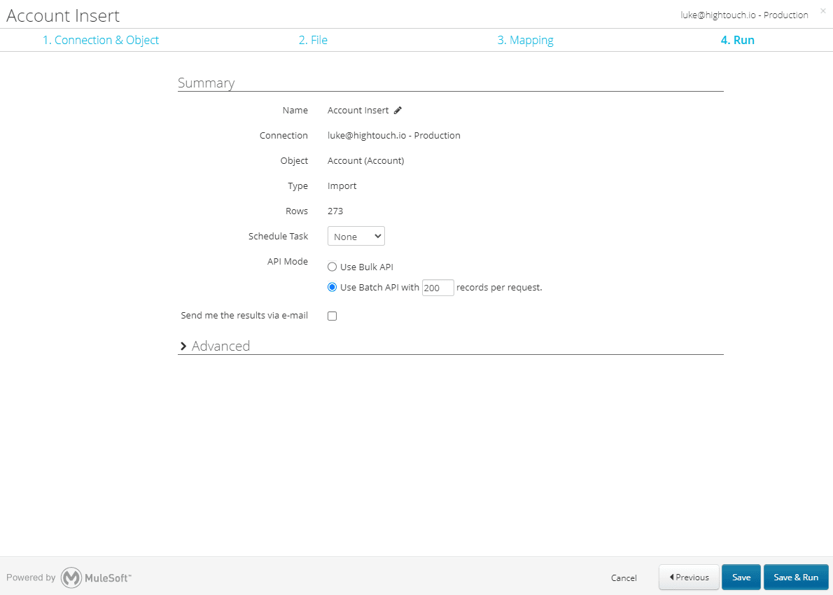 image of dataloader.io final CSV import