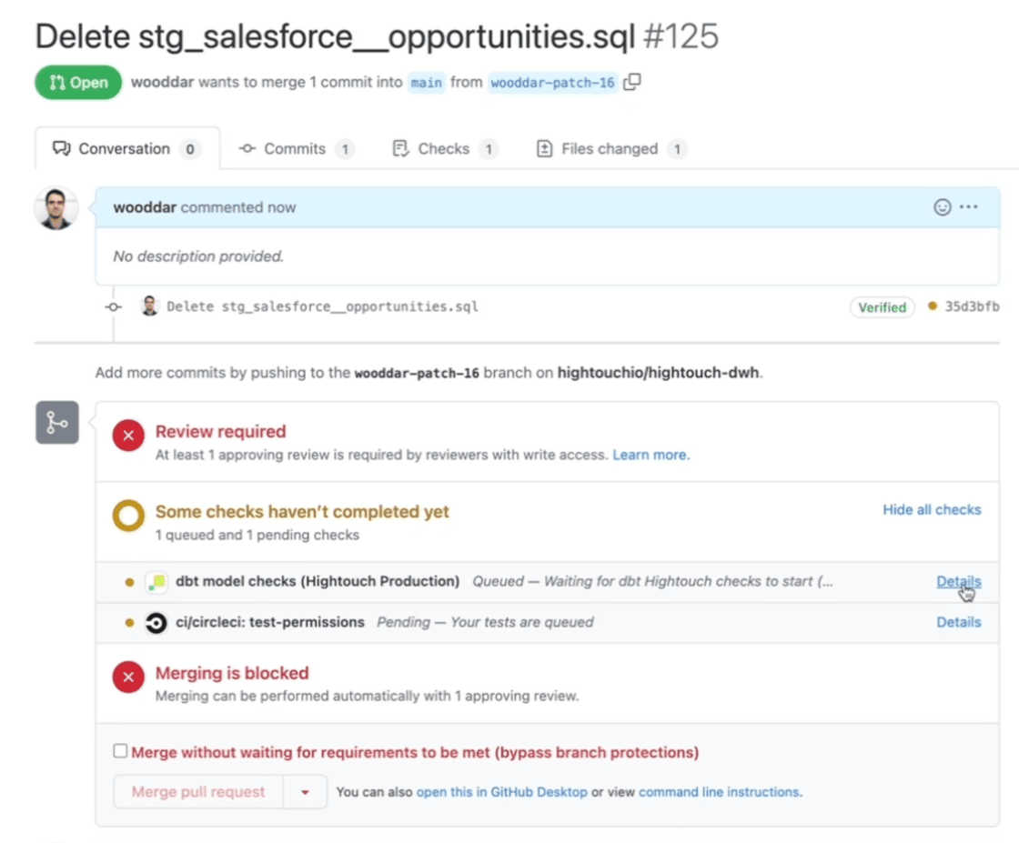 dbt CI checks using git