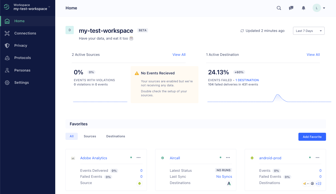 A screenshot of a workspace in Segment