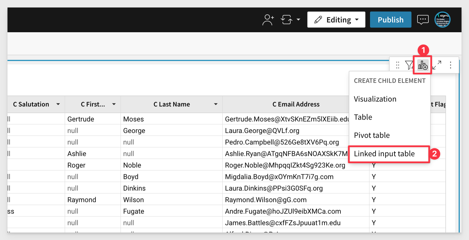 Linked input table