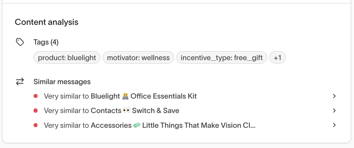 Content analysis and similar messages view