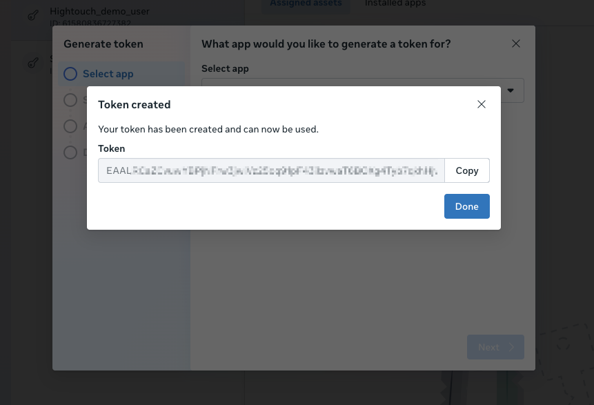 Screenshot of the Facebook Business account UI