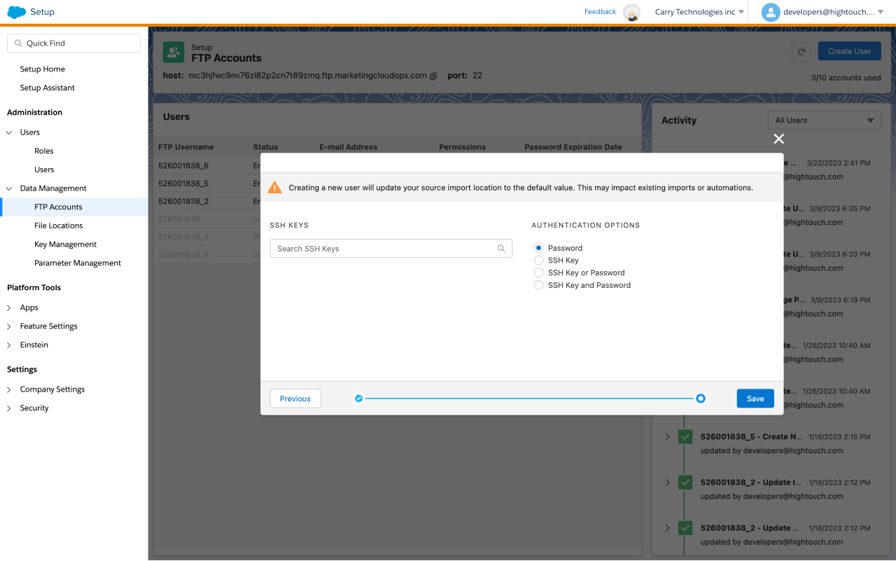 FTP User creation in SFMC