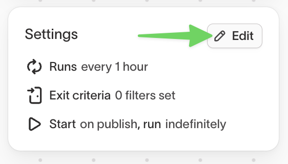 Journey Settings panel with the Edit button highlighted