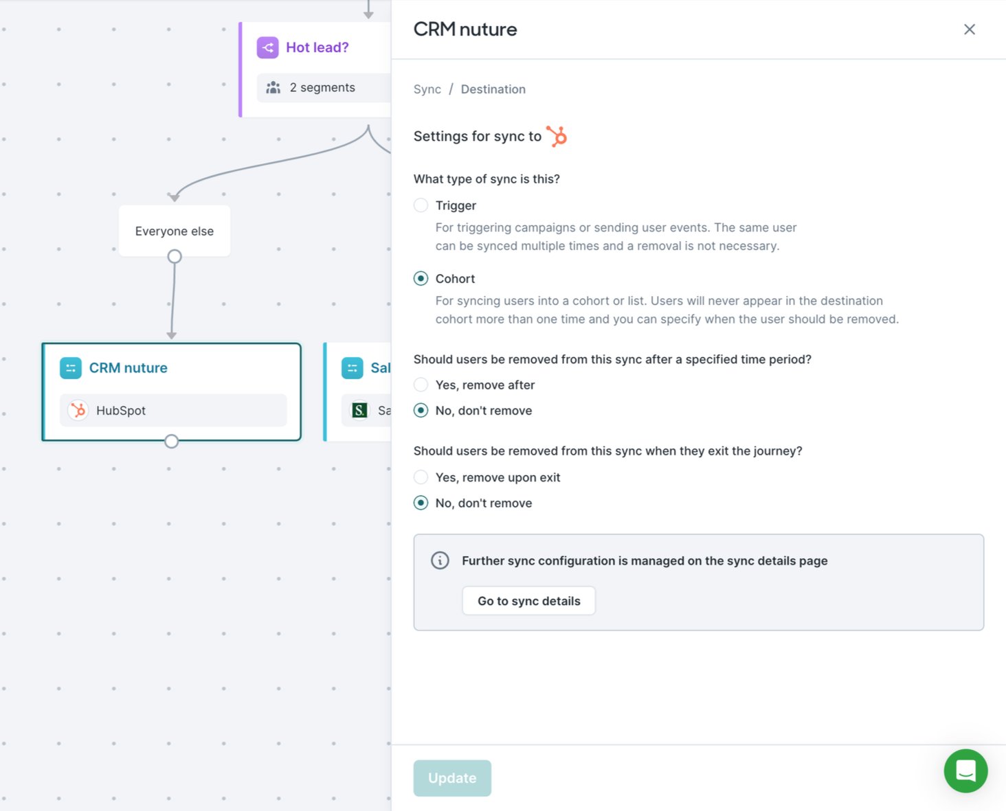 Viewing a sync's configuration in a Journey in the Hightouch UI