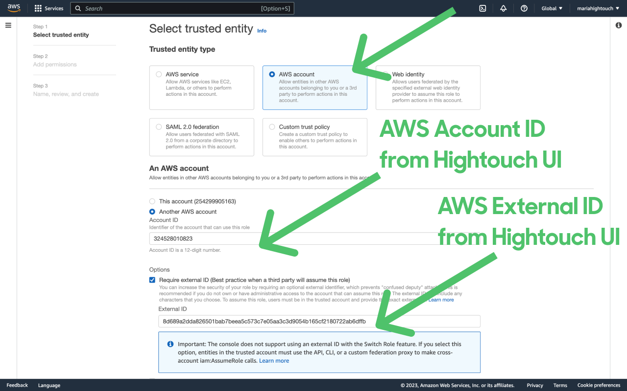 Role creation in the AWS console