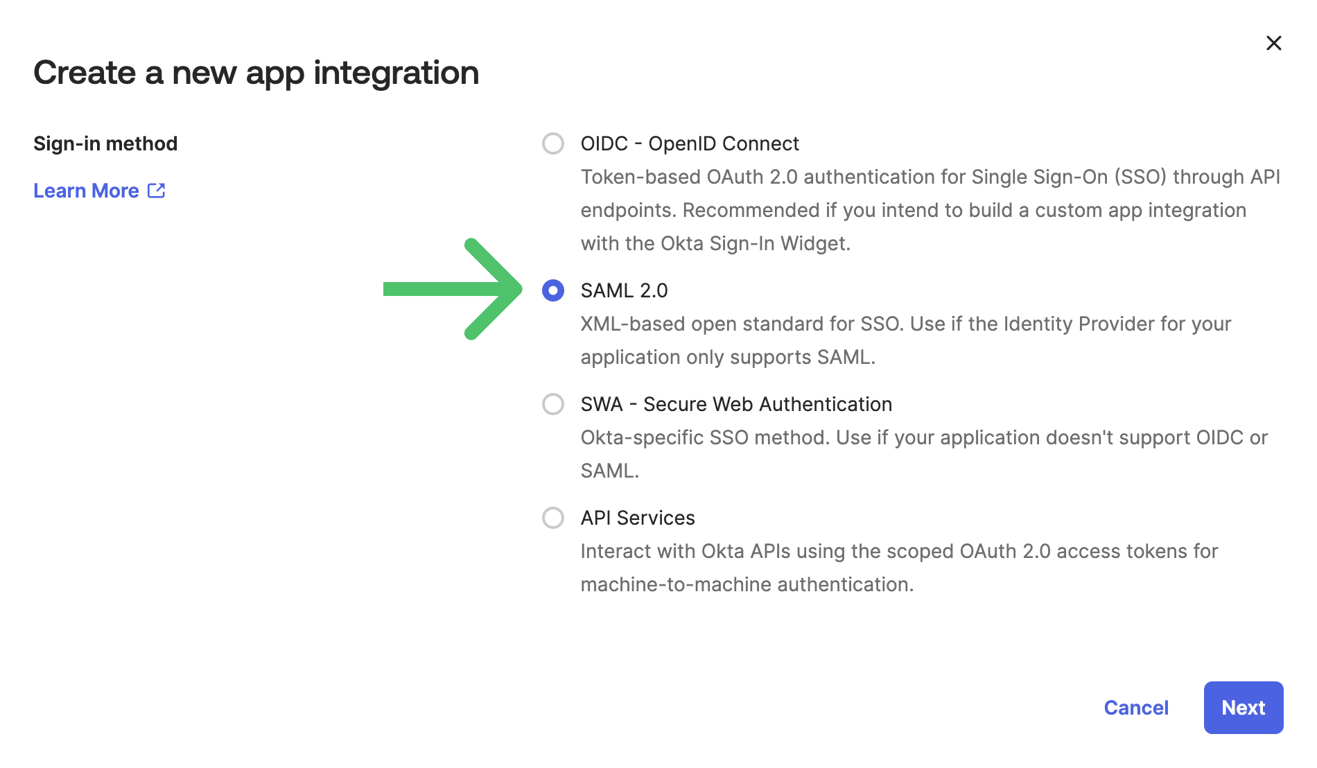 App creation in Okta