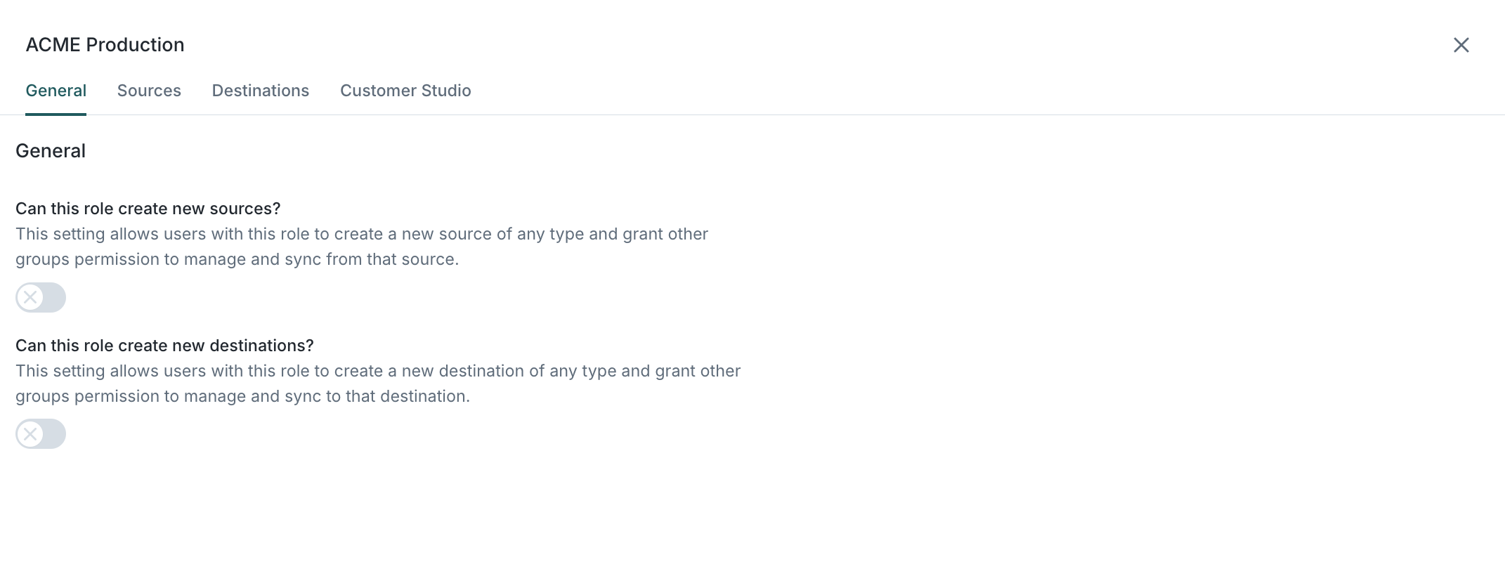 Custom role panel for general settings